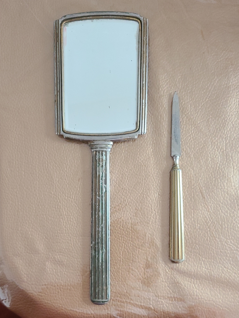 Vintage Hand Mirror and Manicure File - Gold Tone